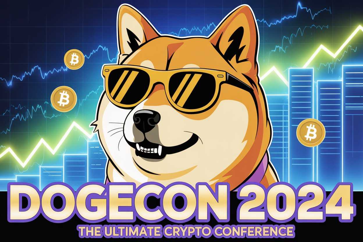 Vibrant cryptocurrency conference poster style image