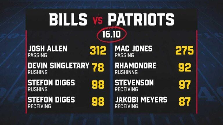 buffalo bills vs new england patriots match player stats.