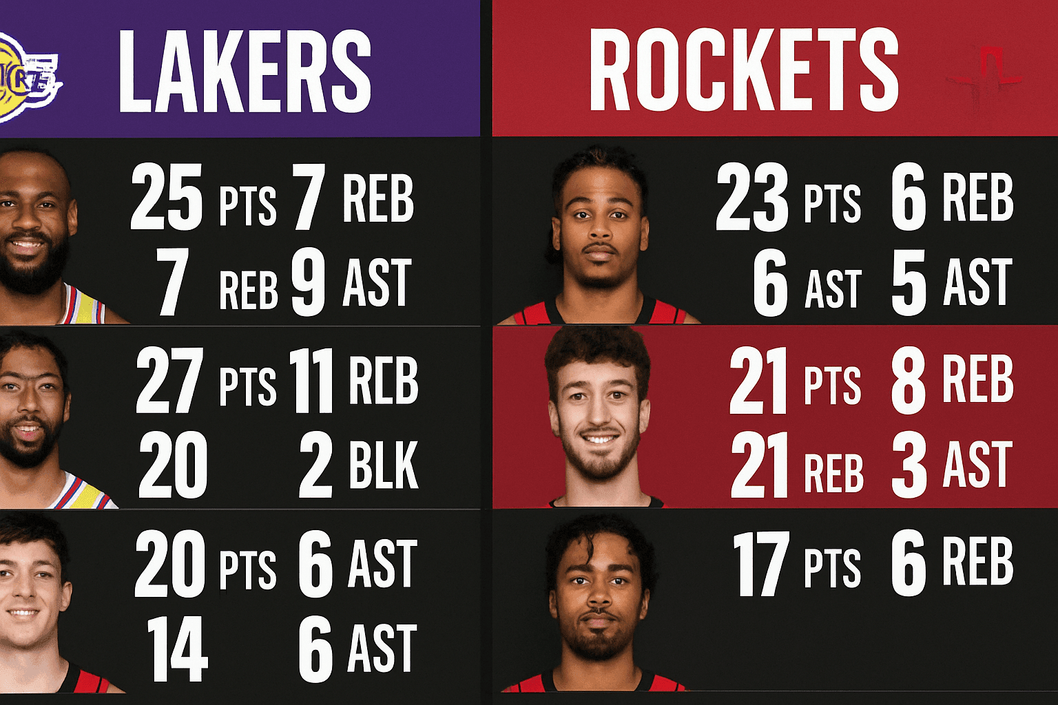 Lakers vs Houston Rockets Match Player Stats